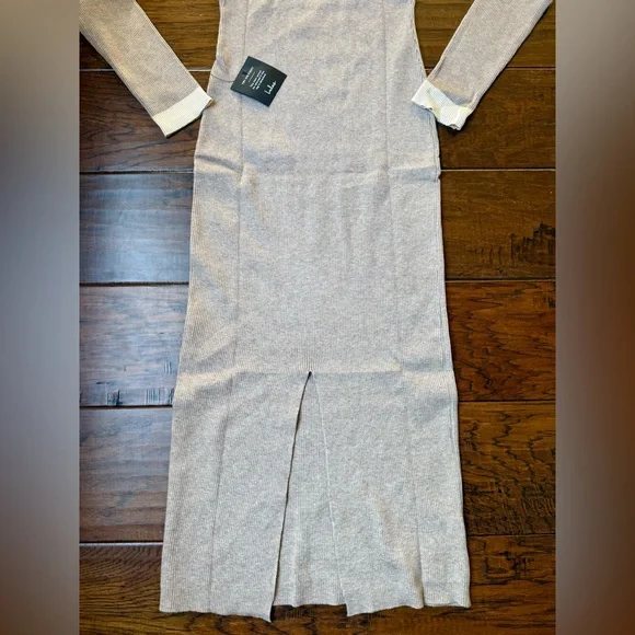 Lulus Taupe Block Midi Sweater Dress Ribbed Knit Collared Midi size L - Picture 10 of 12